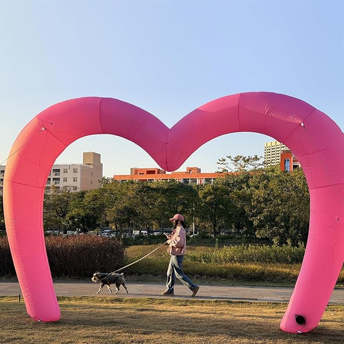 9 * 4.5FT Pink Valentine Inflatables Outdoor Decorations Heart Shaped Blow up Inflatable Archway with Build in LED for Indoor Outdoor Party Lawn Yard Garden Anniversary Wedding Decor