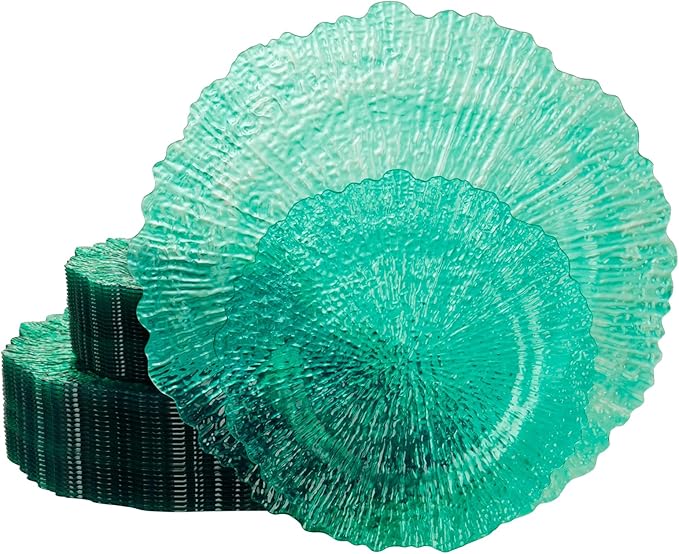 U-QE 60PCS Green Plastic Plates - Clear Plastic Plates Disposable Heavy Duty - Green Disposable Plates Include 30PCS 10inch & 30PCS 7inch for Party&Wedding