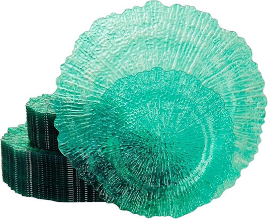 U-QE 60PCS Green Plastic Plates - Clear Plastic Plates Disposable Heavy Duty - Green Disposable Plates Include 30PCS 10inch & 30PCS 7inch for Party&Wedding