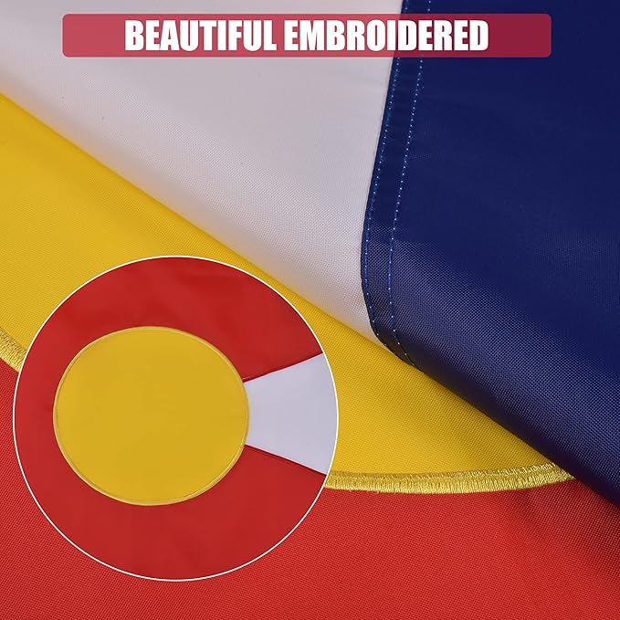 Colorado State Flag 5x8 Ft Deluxe Full Embroidered Heavy Duty Polyester Durable CO Outside Flags with Sewn Stripes and Brass Grommets for Indoor/Outdoor