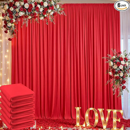 30ft x 10ft Wrinkle Free Red Backdrop Curtain for Parties, 6 Panels 5×10ft Silky Polyester Red Photo Backdrop Drapes Back Drop Cloth for Birthday Theme Party Wedding Photography Background