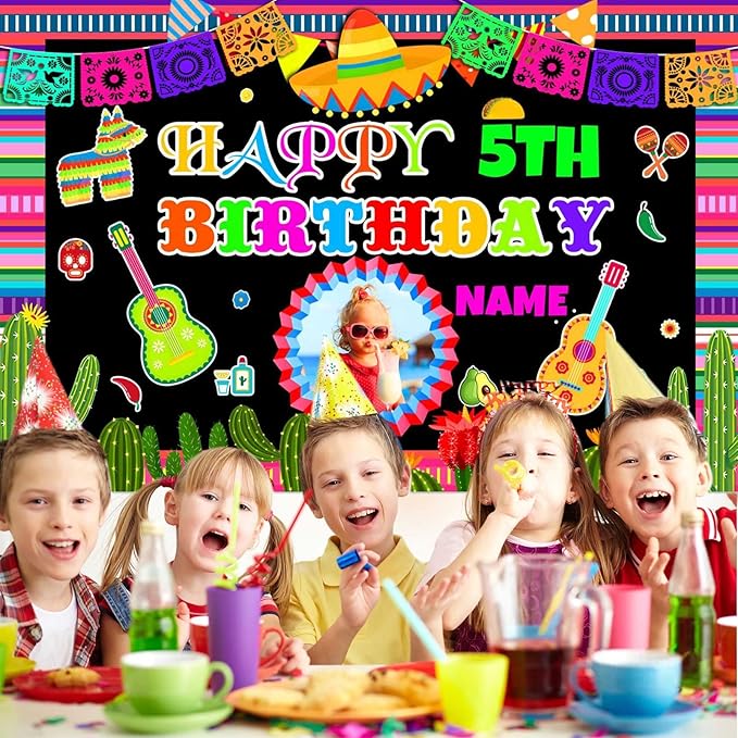 Custom Space Mexican Fiesta Carnival Happy Birthday Party Decorations Supplies Personalized Mexican Fiesta Carnival Birthday Backdrop Banner(5x7.5ft)