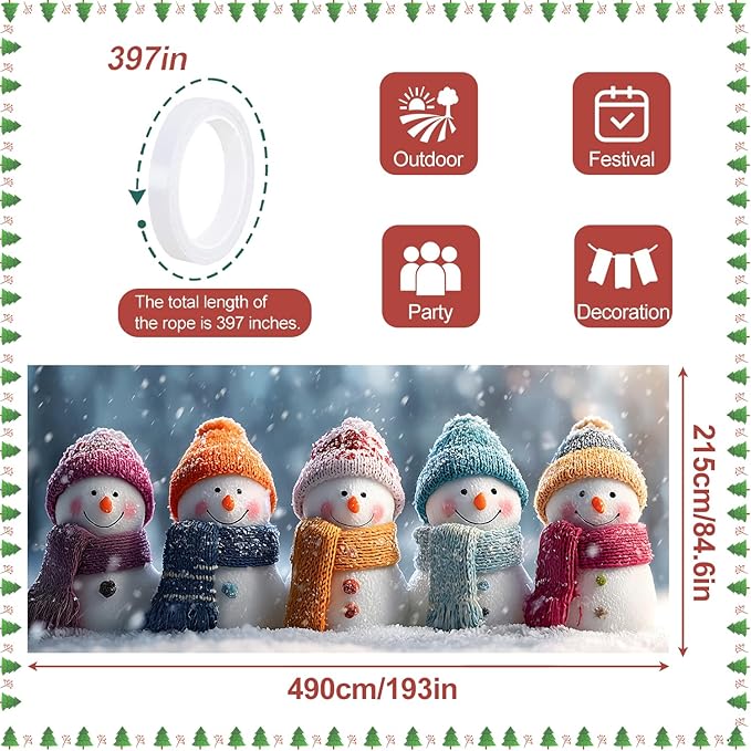 Christmas Garage Door Banner 7x16FT, Colorful Snowmen Family with Winter Scarves, Large Outdoor Xmas Garage Door Cover, Decoration for Driveways, Holiday Parties and Winter Festivities