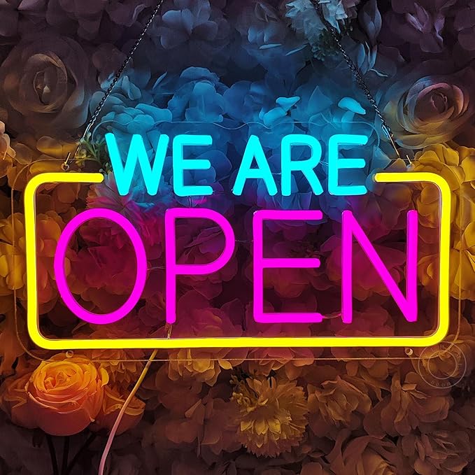 SYLHOME We Are Open Led Neon Light Sign Business Coffee Shop Store Bar Restaurant Pub Salon Hotel Welcome Door Window Wall Decor Sign USB 15.75"X8.4"