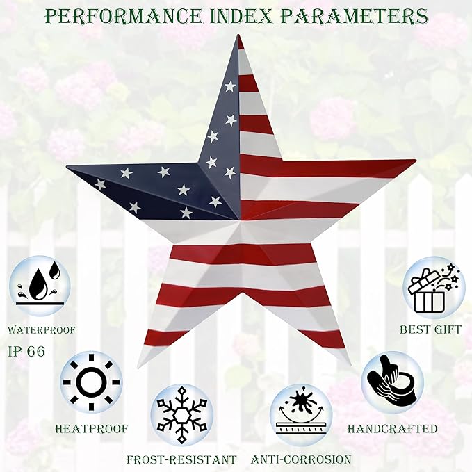 JoyEvy 19.4“ Patriotic Metal Barn Star Wall Decor, American Flag Stars for House Ornaments, Indoor Outdoor Wall Hanging Primitive Decor Star for 4th of July Decoration