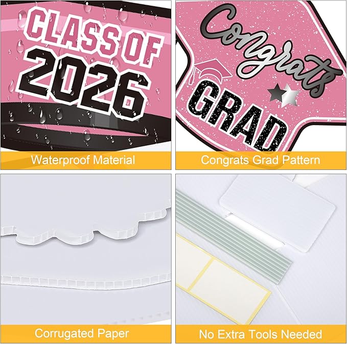 Large 11 PCS Graduation Yard Signs, Class of 2026 Congrats Grad Outdoor Lawn Yard Sign with Stakes, Graduate Yard Decorations for College High School Party, Pink