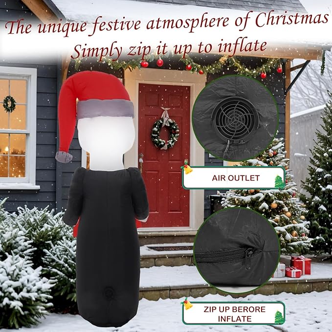 5 FT Christmas Hat Skeleton, Outdoor Inflatable Decorations with Built-in LED Lights for Gothic Style Holiday Inflatable White Christmas for lawns, Gardens, and Outdoor use