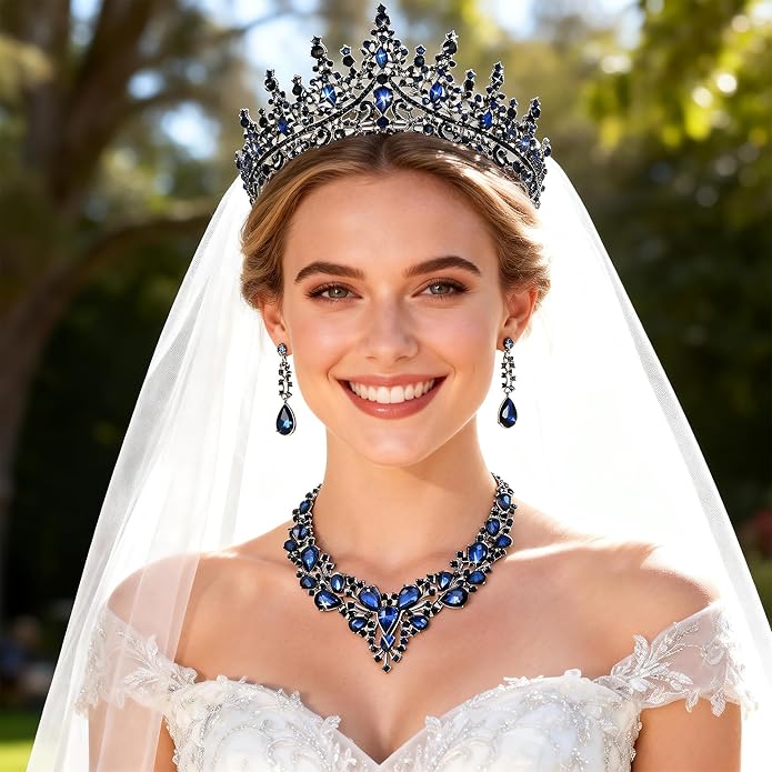 Kamirola Tiaras and Crowns for Women,Tiaras Earrings Necklace, Crystal Bridal Jewelry Set（TR83