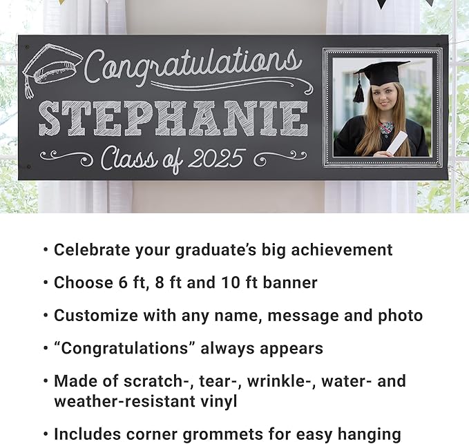 Let's Make Memories Personalized Graduation Banner Class of 2025 - Graduation Party Decorations - Custom Congratulations Photo Banner - Indoor/Outdoor Vinyl - Class Act - 8 ft