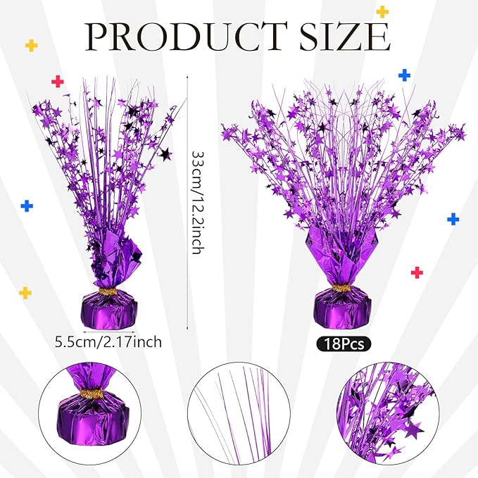 Crowye 18 Pcs Foil Spray Centerpiece Valentine's Day Table Decoration Winter Party Star Burst Metallic Table Centerpieces for Party Birthday Season Holiday(Purple)