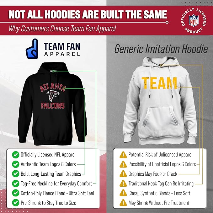 Team Fan Apparel NFL Adult Gameday Hooded Sweatshirt - Poly Fleece Cotton Blend - Stay Warm and Represent Your Team in Style