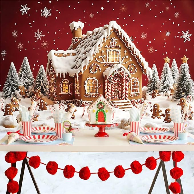 Baocicco 9x6ft Christmas Gingerbread House Backdrops for Photography Snowflake Winter Merry Xmas Display Background for Baby Shower Birthday Party Banner Kids Boys Girls Portrait Photo Studio