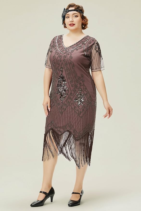 BABEYOND Great Gatsby Dresses for Women Plus Size Cocktail Dress 1920s Flapper Costume for Women