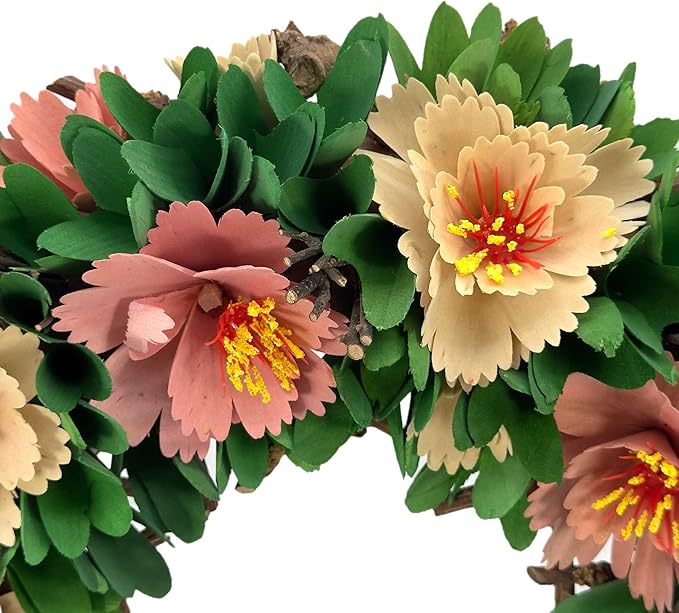 Galt International 18" Spring Woodchip Flower Wreath - Multicolor, Round, 18" x 18" x 3.5" - Handcrafted, Eco-Friendly, Year-Round Decor for Front Doors, Walls, Mantels & Entryways for Any Occasion