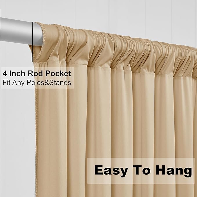20ft x 10ft Wrinkle Free Beige Backdrop Curtains for Parties Weddings, 4 Panels 5×10ft Soft Silk Polyester Photo Backdrop Drapes for Birthday Baby Shower Baptism Photo Photography Background Cloth