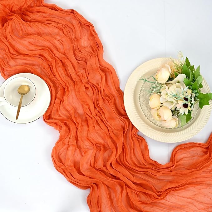 25 Pack Orange Cheesecloth Table Runner 17 x 108 Inch Fall Thanksgiving Boho Rustic Farmhouse Gauze Cheese Cloth Runner for Wedding Party Baby Shower Home Decor Holiday Decorations