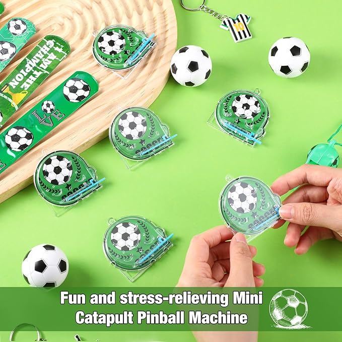 Party Favors Set with Cup Straw Cup Sleeve Bouncy Ball Mini Pinball Machine Keychain Sticker Clap Bracelet Tag for Sport Reward Birthday Gift Party Supplies(195 Pcs,Soccer)