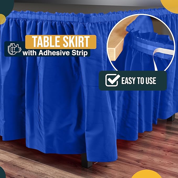 Exquisite Ruffle Table Skirt Dark Blue 12 Pack 14 Ft Long Table Skirts for Rectangle Tables 6ft Plus or Round Tables Skirts with Adhesive Strip for Gender Reveal Decor & Happy Birthday Parties