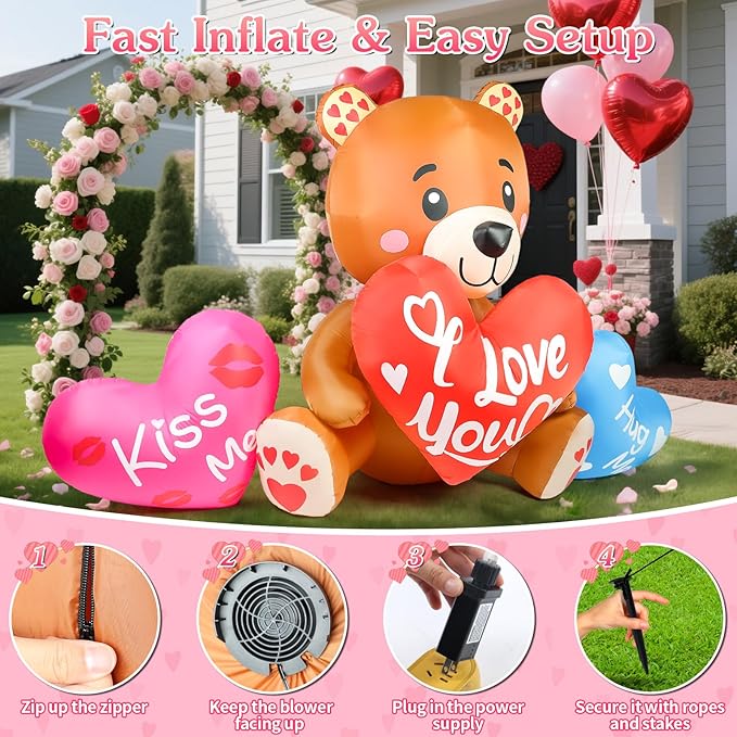 LETIME 10.5 FT Long Valentines Inflatables Outdoor Decorations Valentines Day Blow up Bear with Hearts and LED Lights for Holiday Party Outdoor Yard Garden Lawn Wedding Anniversary