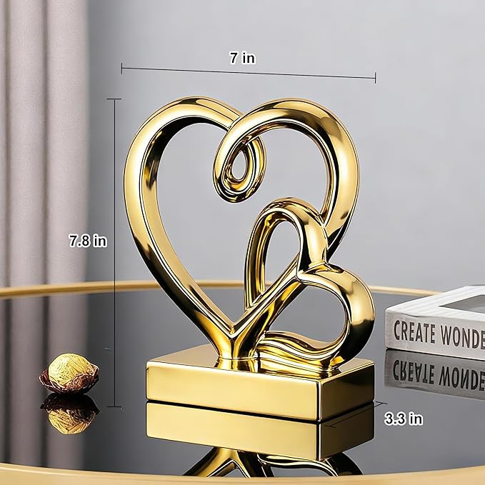 Valentine's Day Wedding Anniversary Couples Gifts-Two Hearts Decor Resin Statue,1st to 50th for Her/Him,Engagement Present, Shimmering Love Symbol for Couple, Romantic Home Accent