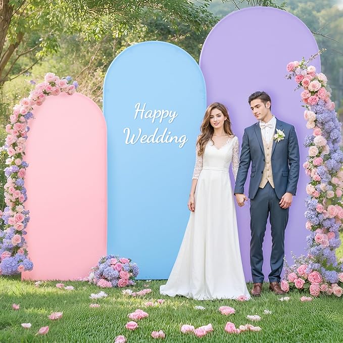Pink Purple Blue Arch Backdrop Cover 3 Set-7.2FT, 6.6FT, 6FT Spandex Fitted Wedding Arch Stand Covers for Baby Shower Birthday Party Wedding Ceremony Photo Arch Stand Background Decorations