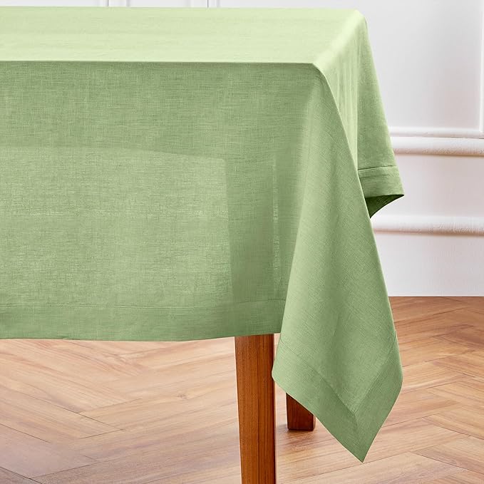 Solino Home Linen Tablecloth 60 x 120 Inch - 100% Pure Linen Laurel Green Table Cloth for Rectangle Tables - Fete, Machine Washable Tablecloth for Spring, St Patricks Day, Easter