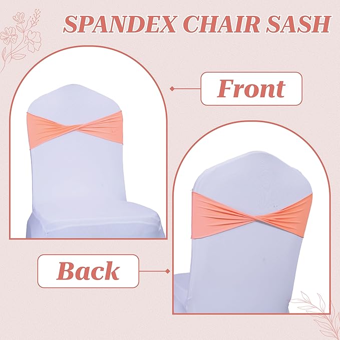 VDS Pack of 100 PCS | Peach | Spandex Chair Sashes Bows Without Buckle | Stretch Elastic Banquet Universal Folding Chair Band Tie with for Wedding Party Conference Celebration Event Decoration