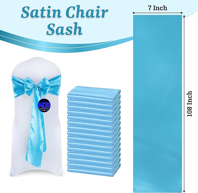 VDS Satin Chair Sashes Chair Cover Back Tie Sateen Bows Ribbon for Wedding Birthday Graduation Engagement Ceremony Event Party Banquet Venue Hotel All Dining Chair Decoration (250PC) (Turquoise)
