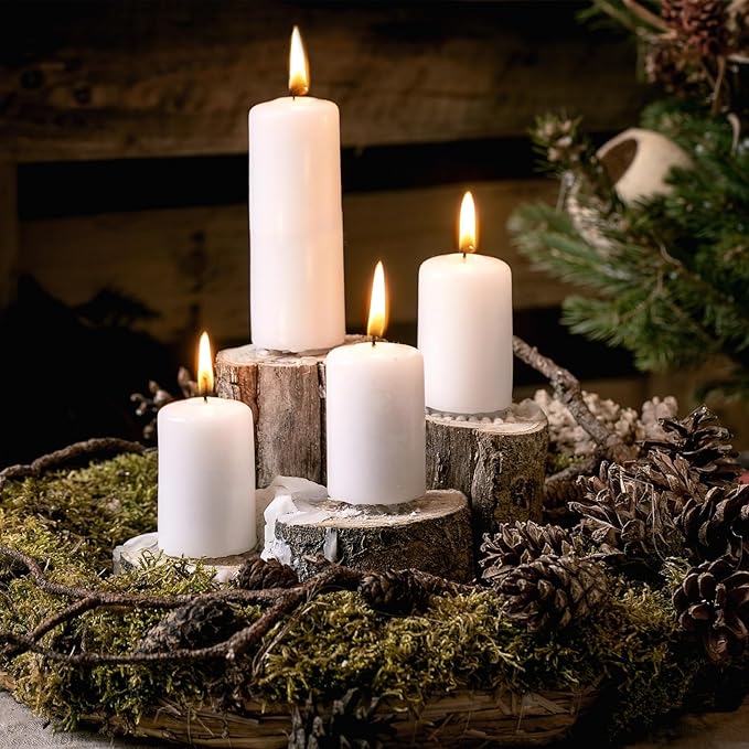 MTLEE 36 Pcs Pillar Candles Bulk Set of 3 Long Burning Wax Pillar Candles 2 in x 3, 6, 8 Inch Dripless Unscented Smokeless for Wedding Party Spa Lantern Fireplace Home(White)