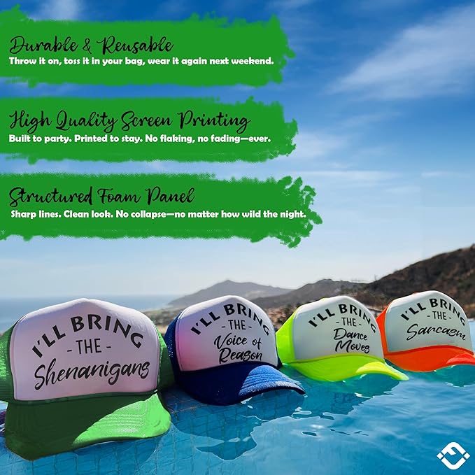 Funky Junque Women's Funny Trucker Hats: Adult Humor for Bachelorette & Girls Trips, Groups 3-25, Mesh Hat - I'll Bring The's