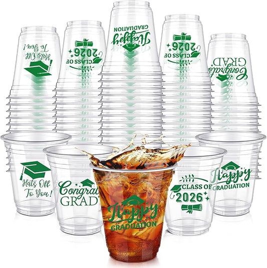 Eaasty 200 Pcs 12oz Graduation Cups 2026 Disposable Plastic Cups for Class of 2026 Graduation Party Congrats Grad Elegant Party Supplies Tableware Decorations (Green)