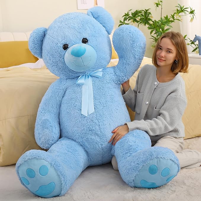 Tezituor Giant 5 Feet Teddy Bear Stuffed Animal, Soft and Huggable Valentines Teddy Bear Plush for Girlfriend and Boyfriend, Classic Large Blue Teddy Bear Gift for Kids