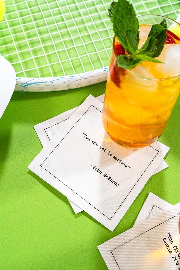 Five Star Funny Tennis Legends Quotes | White Cotton Cocktail Napkins | 50 Luxury Disposable Beverage Napkins with Witty Bar Quotes | Drink Napkins for Parties, Bars, Weddings & Game Nights