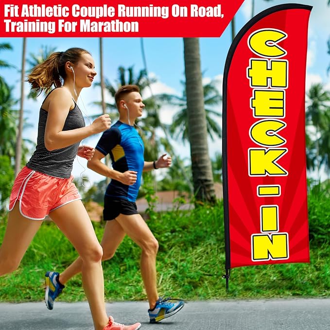 Buryeah 3 Sets Start Finish and Check-in Feather Flag 8 ft Start Advertising Banner Swooper Flag with Pole Kit and Ground Stake for Marathons and Special Events Outside, Red and Yellow