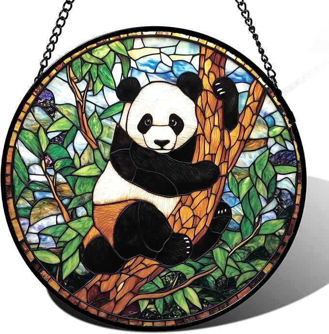 Stained Glass Window Hanging - Cute Panda Suncatcher for Doors Garden Patio Sun Catchers Decor Christmas Mother's Day Birthday Teenager Gifts for Women Men Mom Nana Friend 9.8 in