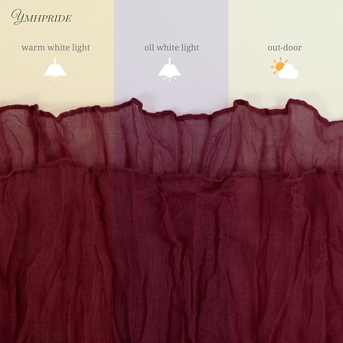 12 Pack Cheesecloth Table Runner 35 x 120 inch Long Boho Cheese Cloth Gauze Table Runners Semi Sheer Table Runner for Wedding Decor, Bridal Shower, Birthday Party (Burgundy)