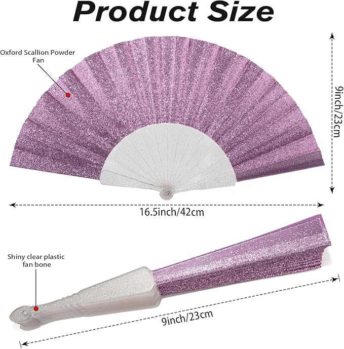 24 Pack Handheld Fan,Folding Hand Glitter Fan with Shining Transparent Fan Rib – Ideal for Wedding, Church, Festival, Dance, Tea Party, Club, and EDM Accessories, Purple