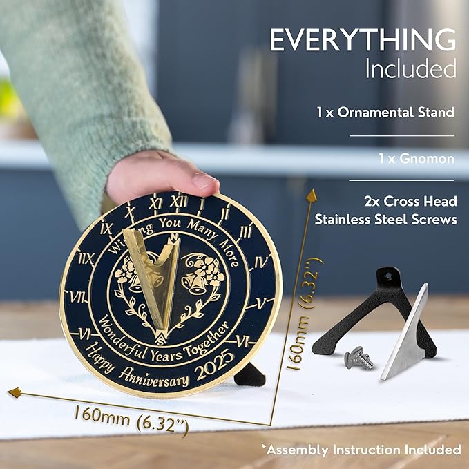 Anniversary Sundial Gift for Any Wedding Anniversary in 2026 - Wonderful Years - Recycled Metal Home Decor Or Garden Present Idea - Handmade in UK for Him, Her Parents Or Couples Celebration