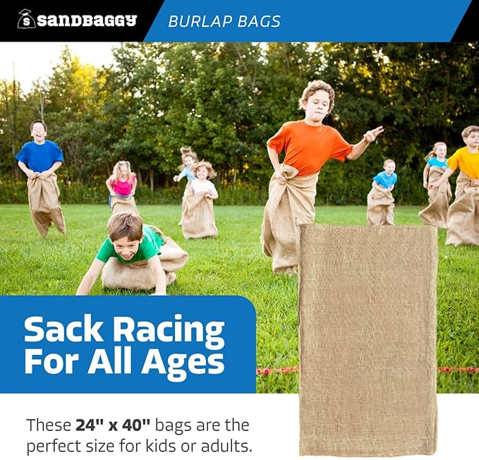 Sandbaggy Burlap Bags Large 24" x 40" - Potato Sack Race Bags for Kids & Adults | Perfect Birthday Party Game | Shrub & Plant Frost Protection - Food Grade (Pack of 20)