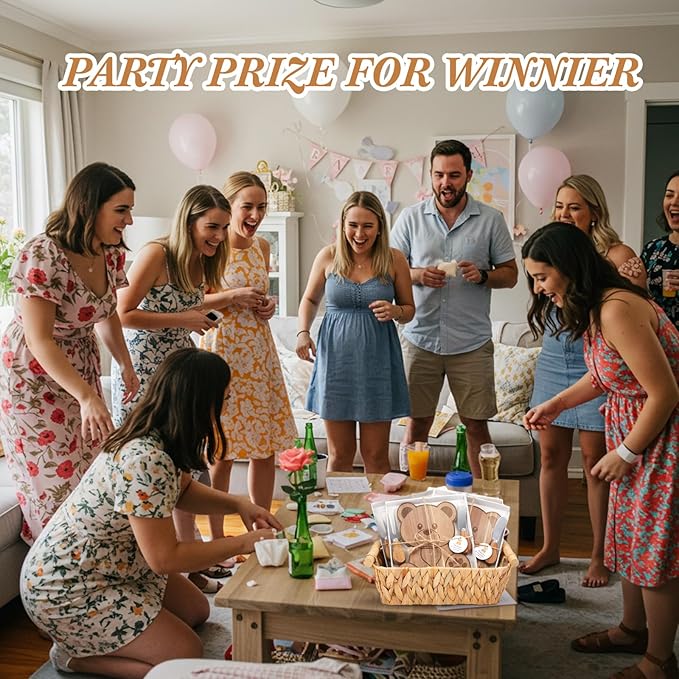 24 Set Baby Shower Prizes Bear Shaped Cheese Board with Cheese Knives and Forks Baby Shower Party Favors Gift Box for Wedding Bridal Birthday Gender Reveal Favor (Acacia Color)