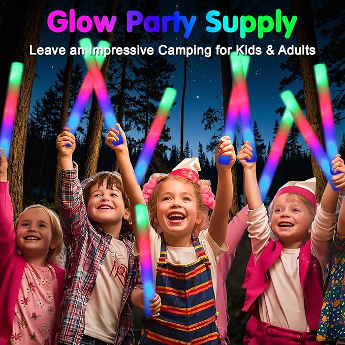 112 PCS Foam Glow Sticks, Foam Light Up Sticks Party Supplies with 3 Mode Colorful Flashing, Glow Sticks Bulk Party Pack, Led Foam Sticks for Birthday, Wedding, New Year, Carnival, Concert