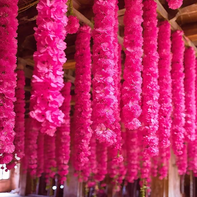 Giegxin 15 Pack Marigold Garland for Decoration 5 ft Long Strands Faux Artificial Marigold Flowers for Dia De Los Muertos Diwali Indian Wedding Party Decorations(Rose Red)