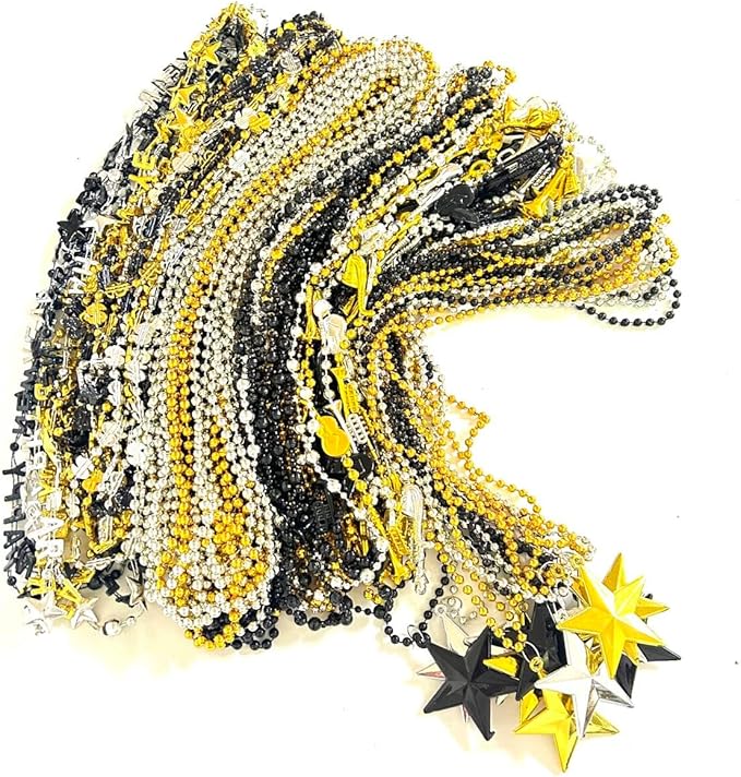 90 Pcs with 6 Styles Happy New Year Bead Black Gold Silver New Year New Year's Eve Beads Gift New Year Party Decorations