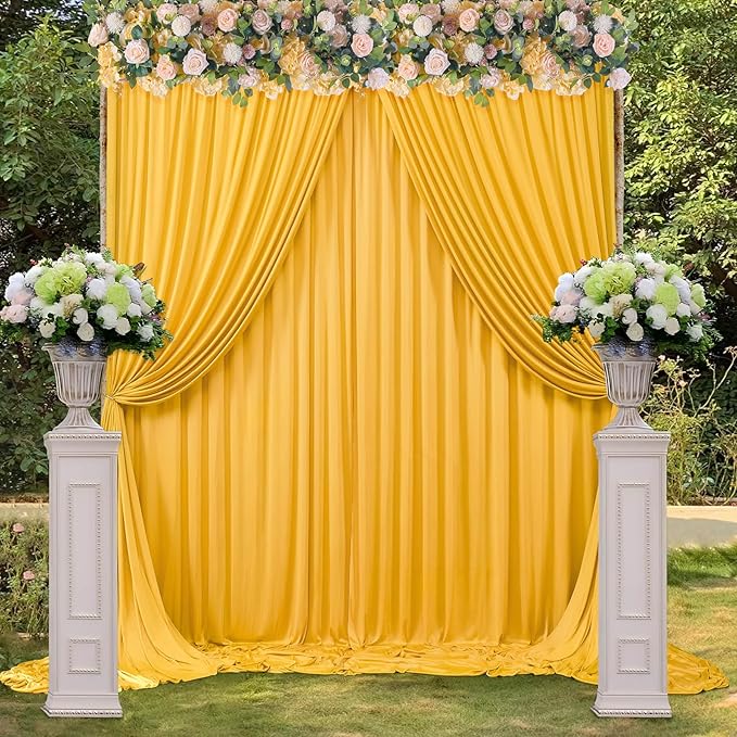 30 ft x 10 ft Wrinkle Free Yellow Backdrop Curtain for Parties, Ginger Polyester Photo Backdrop Drapes,Thick Background 6 Panels 5ft x 10ft for Baby Shower Wedding Birthday Party Backdrop Stand