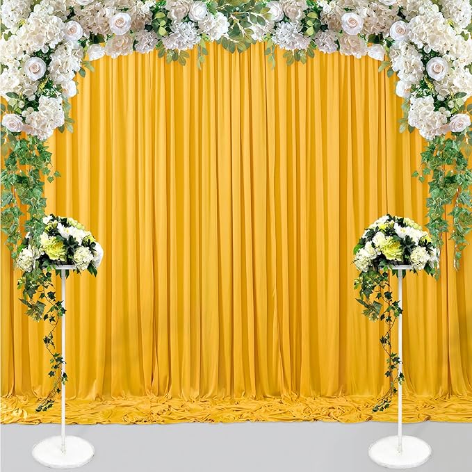 30 ft x 10 ft Wrinkle Free Yellow Backdrop Curtain for Parties, Ginger Polyester Photo Backdrop Drapes,Thick Background 6 Panels 5ft x 10ft for Baby Shower Wedding Birthday Party Backdrop Stand