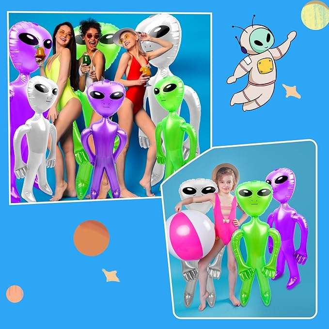 8 Pack Giant Blow Up Alien 67 Inch & 35 Inch Jumbo Inflate Toy for Birthday & Halloween Alien Theme Party - Color Set 1