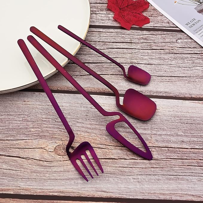 JASHII Flatware Set 32-piece Silverware Set Matte Finished Cutlery Set Service for 8 Include Knife/Fork/Spoon/Coffee spoon Dishwasher Safe (Purple)