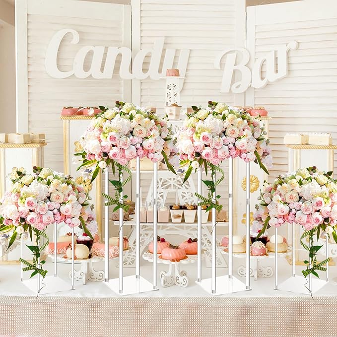Geetery 12 Pieces Tall Acrylic Vase Wedding Centerpieces Clear Flower Stand Column Geometric Floral Vase Elegant Display Holder for Birthday Party Wedding Table Decorations (20 Inch)