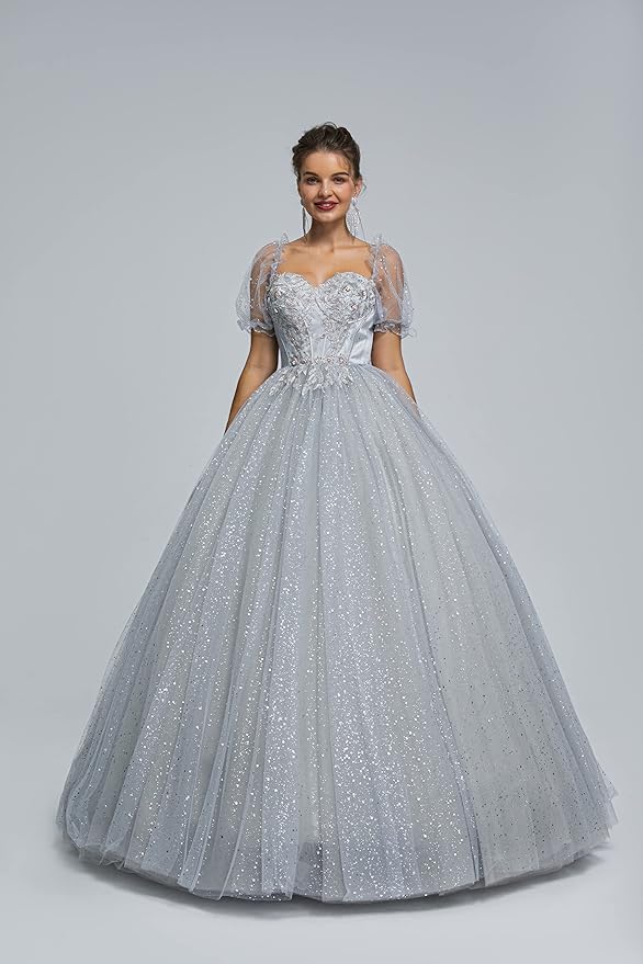 Engerla Women's Beading Sweetheart Ball Gown Tulle Layed Long Quinceanera Dress