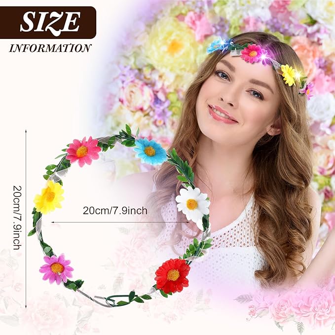 Syhood 40 Pcs LED Flower Headband, Light up Flower Crown Garland Headdress Floral Headpiece for Women Hair Accessories Bridal Shower Holiday Birthday Wedding Party(Sunflower Style)